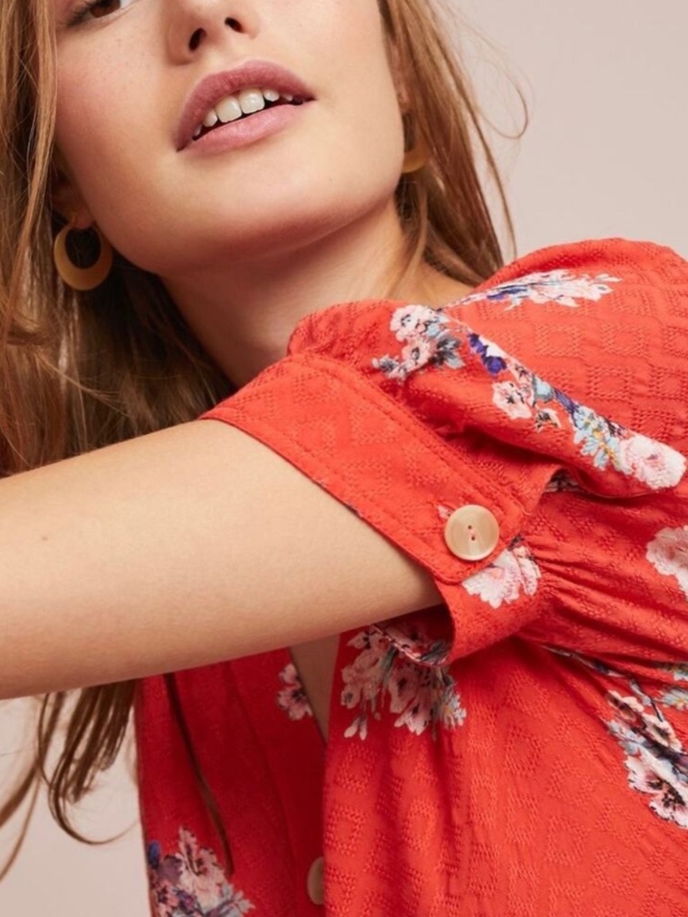 Maeve Red Floral Hansley Button down Top Anthropologie size 4 - Picture 4 of 4